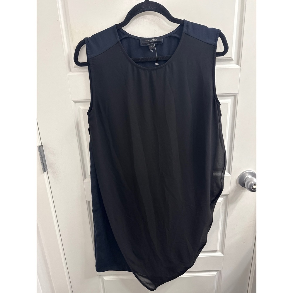 AllSaints Eala Dress Black Navy Sheer Overlay Japanese Cloth Shift WD028H US 6